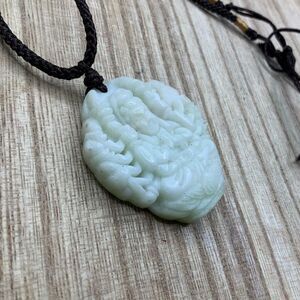 Kwan Yin Natural Carving Pendant Rope Necklace